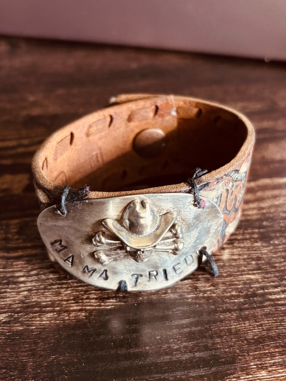 Fossil Brown Leather Cuff‎ Bracelet with Silver-Tone Western Plate